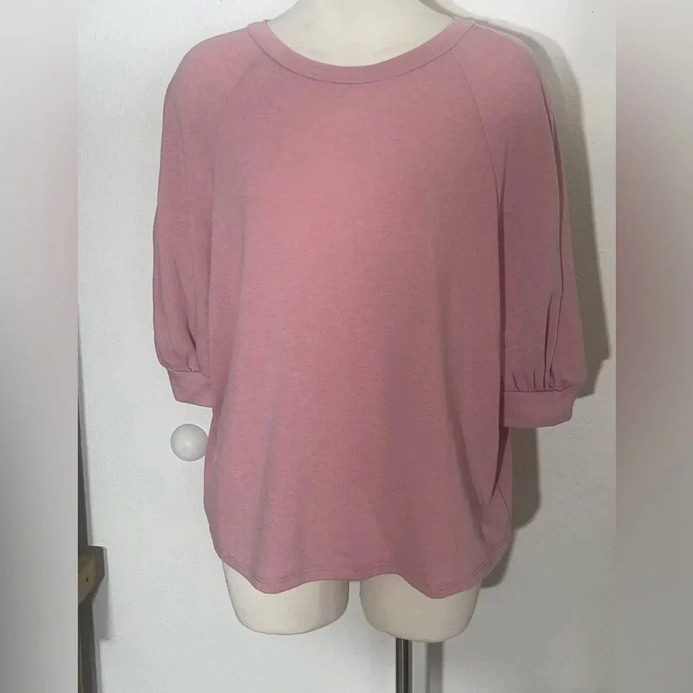 Cherish women’s size large puff sleeve blouse soft feminine crew neck boho comfy